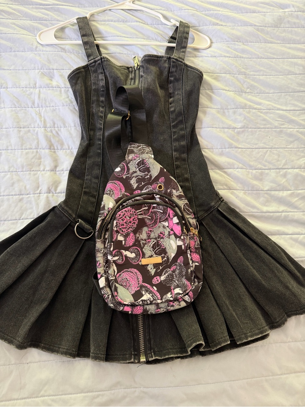 Dolls Kill Black Denim Corset Pleated Midi Dress